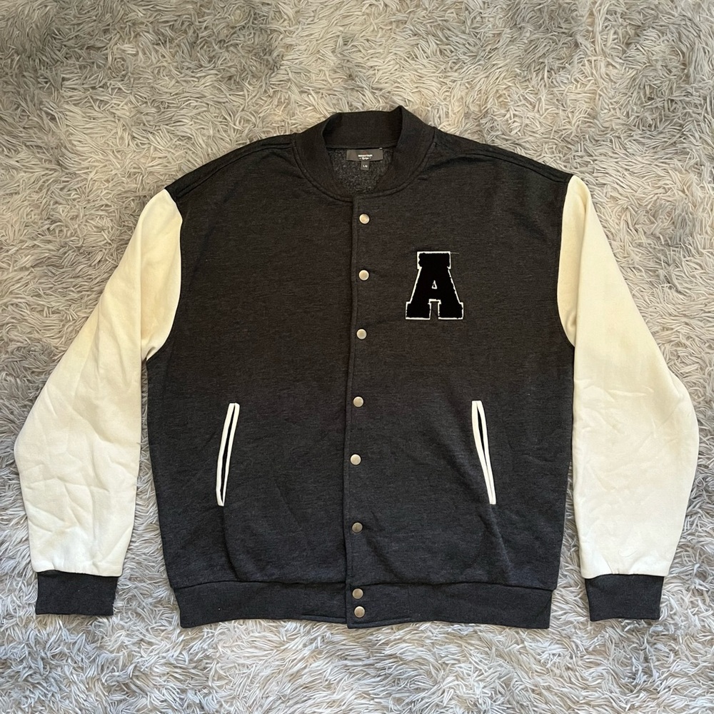 Black and White Varsity Jacket with Letter Patch